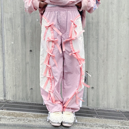 RIBBON TRACK PANTS / PINK × WHITE / リボントラックパンツ