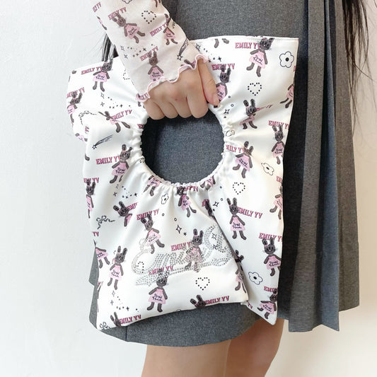 Little bunnies bag / Pink / プリントハンドバッグ