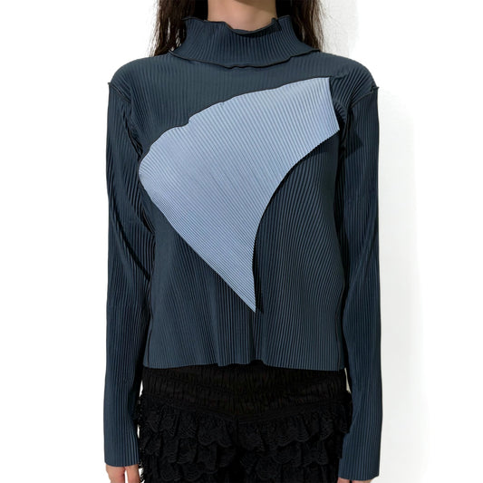 todo WAVE TOP *LONG SLEEVE HIGH NECK REGULAR / DARK BERRY / ハイネックプリーツトップ