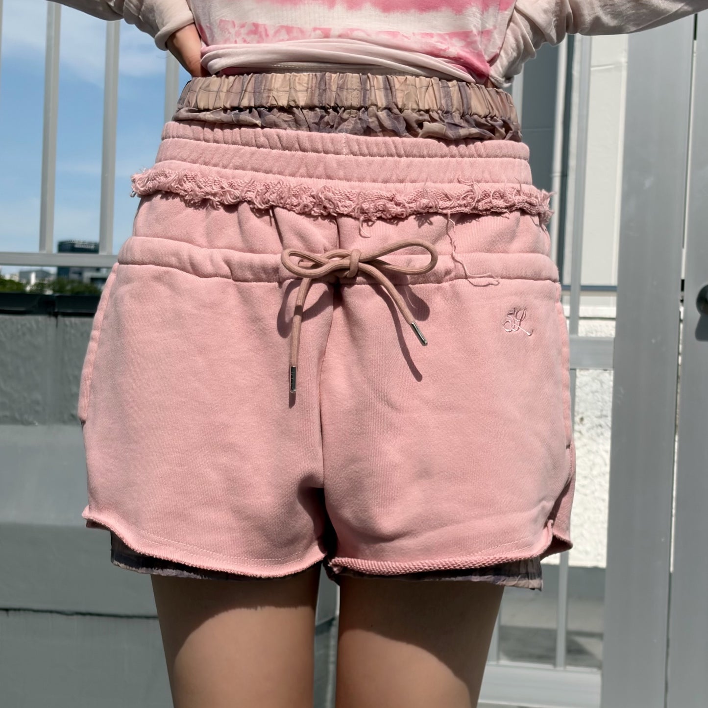SHIFT PANTS / PINK×CRUSHEDBROWN / レイヤードショートパンツ
