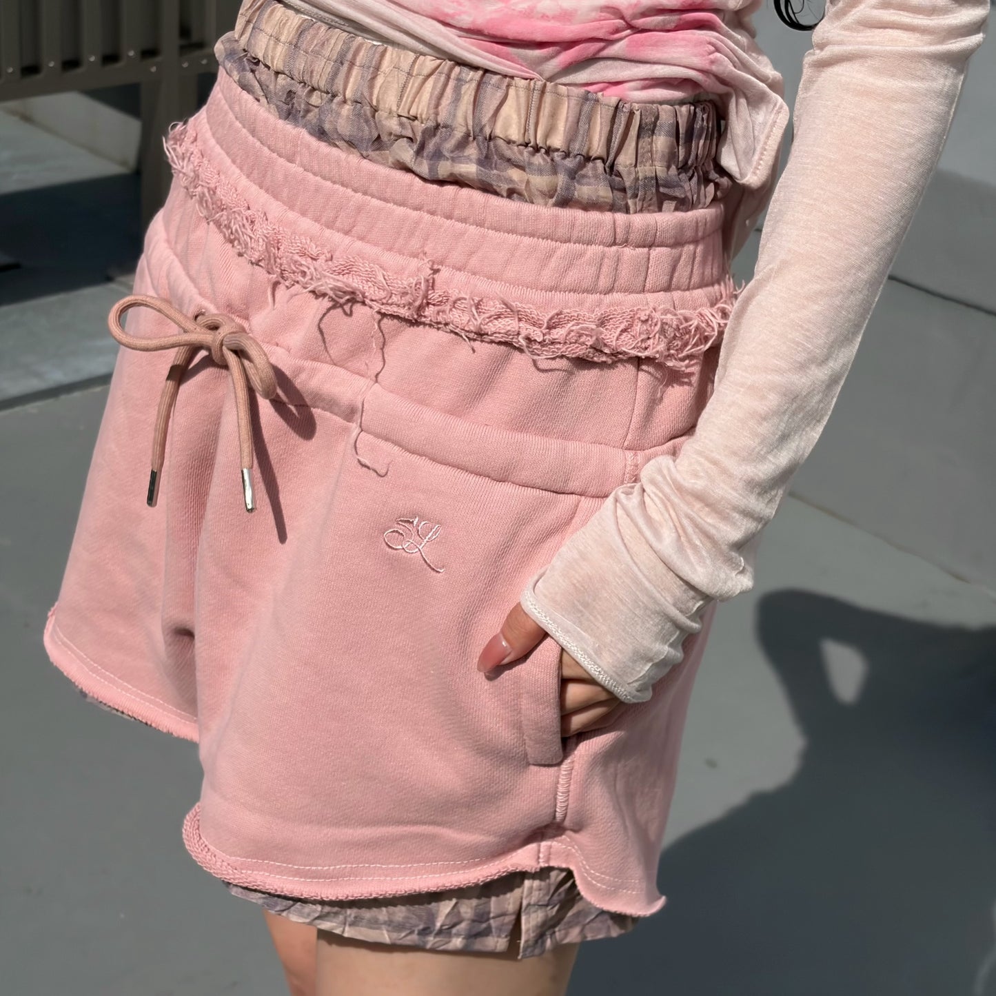 SHIFT PANTS / PINK×CRUSHEDBROWN / レイヤードショートパンツ