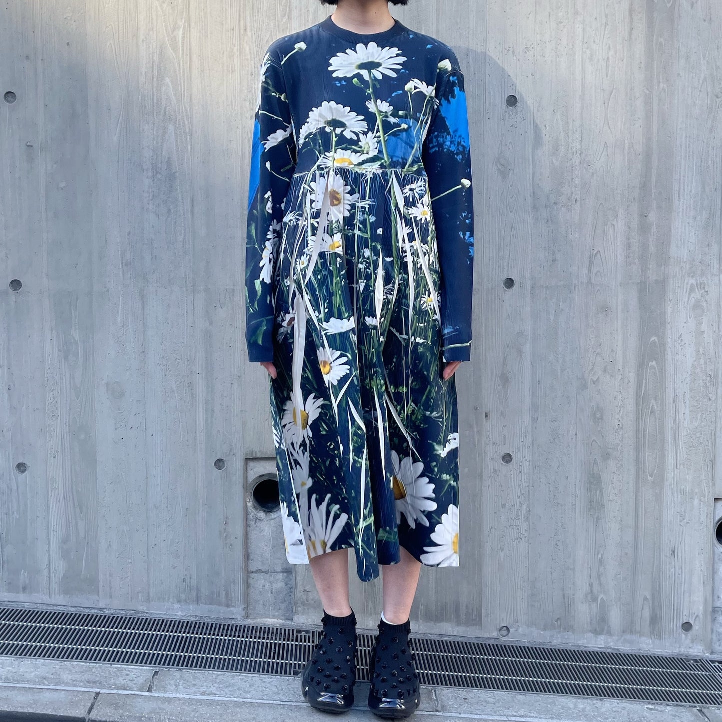 DIRECT PRINT RIB GATHER ONE-PIECE / FLOWER / ダイレクトプリントリブギャザーワンピース