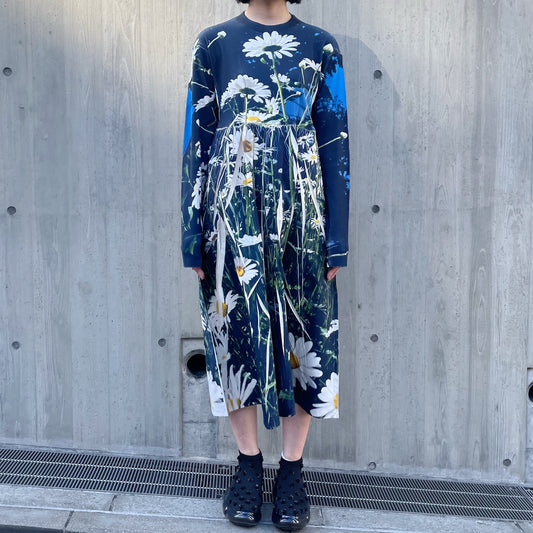 DIRECT PRINT RIB GATHER ONE-PIECE / FLOWER / ダイレクトプリントリブギャザーワンピース