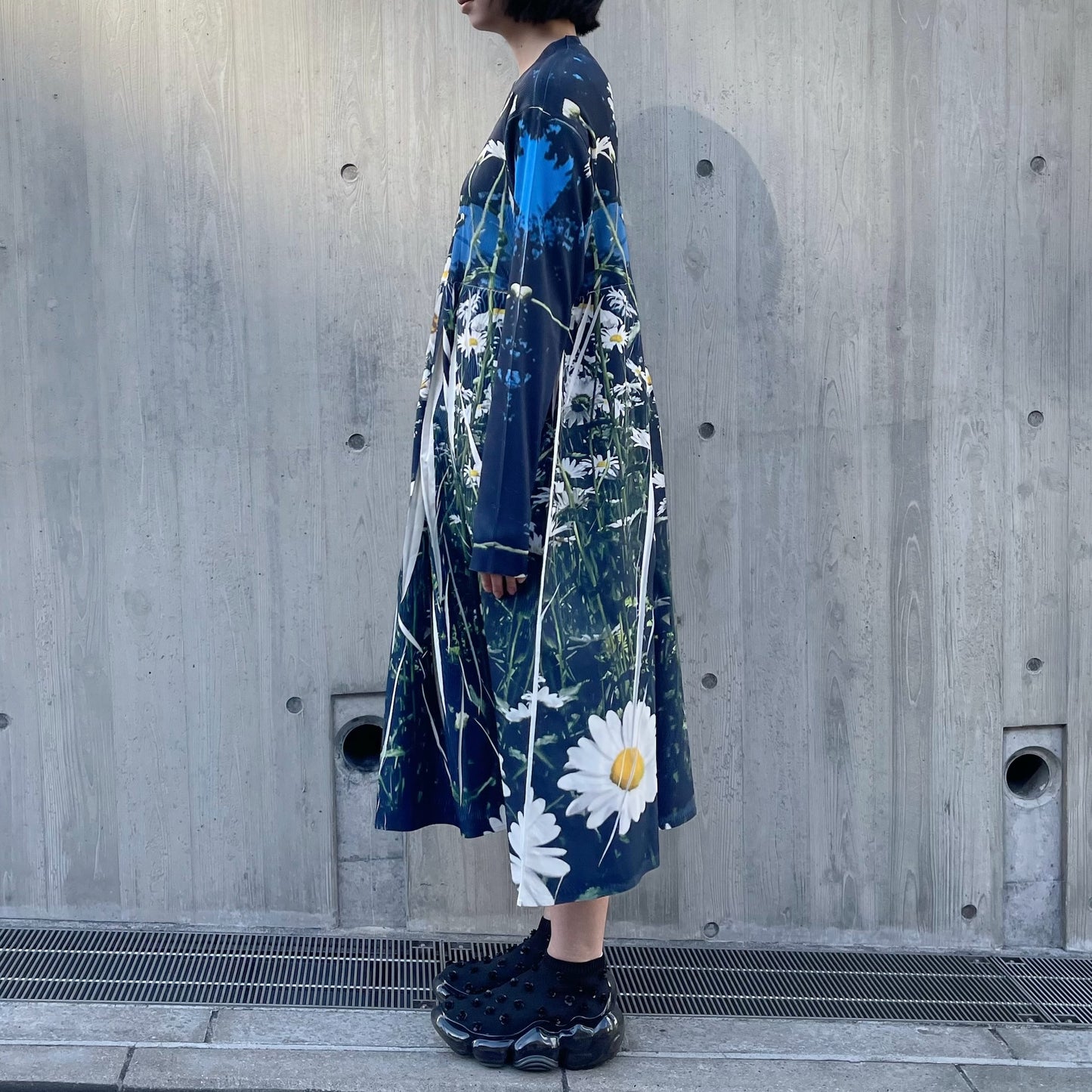 DIRECT PRINT RIB GATHER ONE-PIECE / FLOWER / ダイレクトプリントリブギャザーワンピース