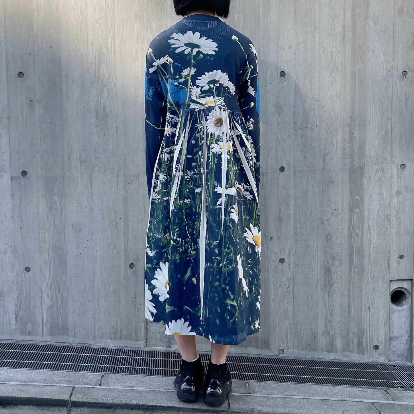 DIRECT PRINT RIB GATHER ONE-PIECE / FLOWER / ダイレクトプリントリブギャザーワンピース