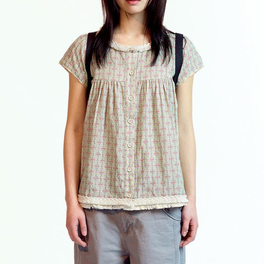 FRINGE SHIRRING BLOUSE / LIGHT GREEN / フリンジシャーリングブラウス