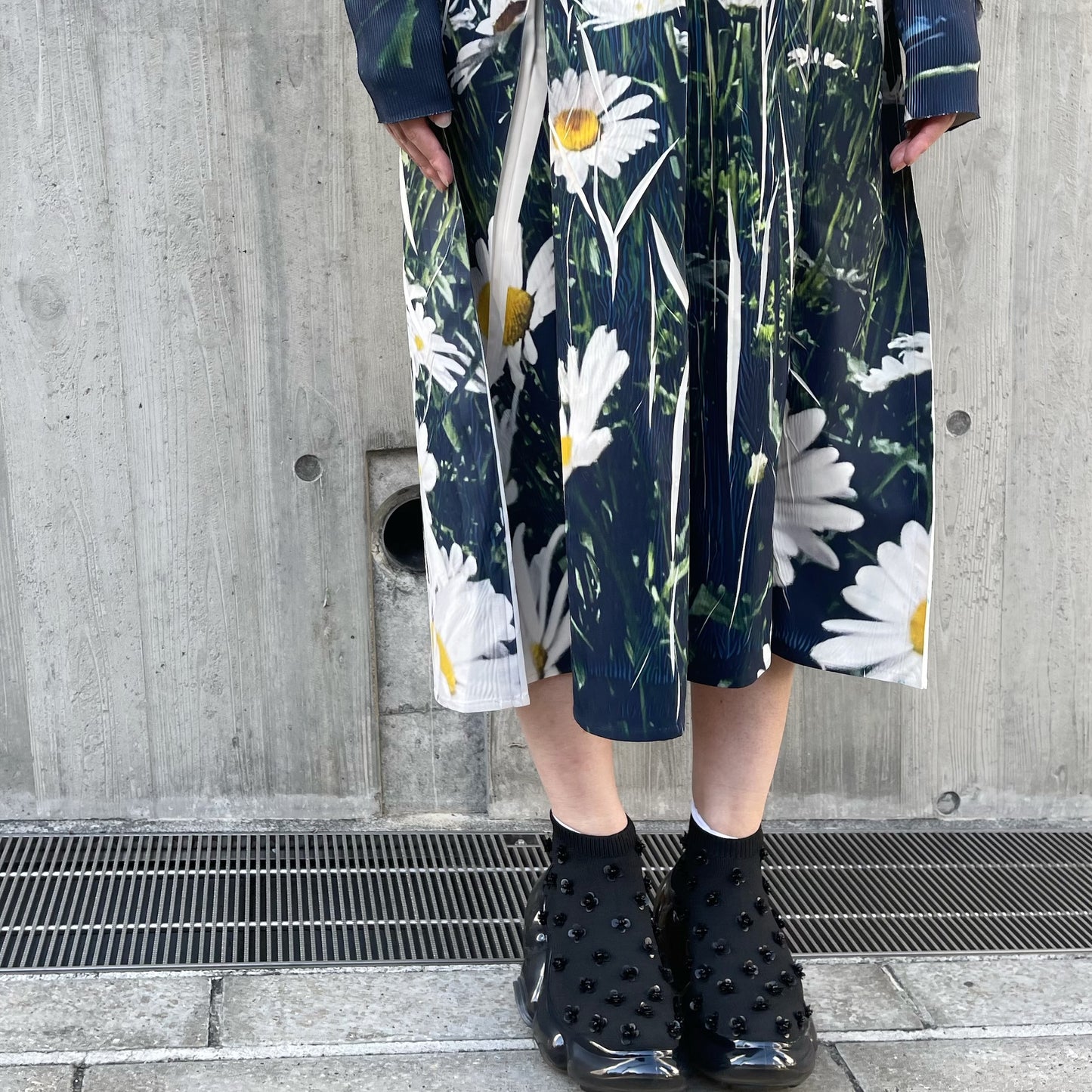 DIRECT PRINT RIB GATHER ONE-PIECE / FLOWER / ダイレクトプリントリブギャザーワンピース
