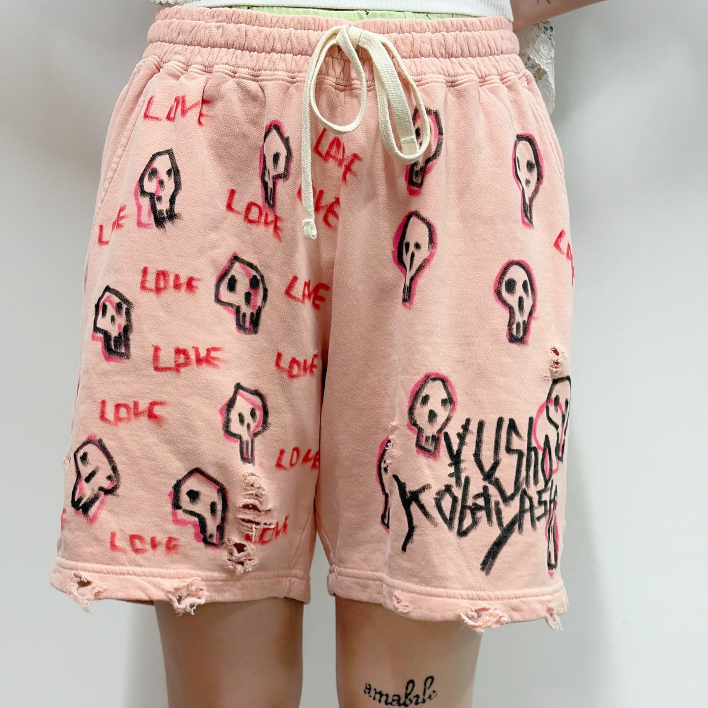 美品 y2k CTHY ヴィンテージ リネンアート ペイントハーフパンツ Paint half pants / Pink / ペイントハーフパンツ | シープ / SHEEP