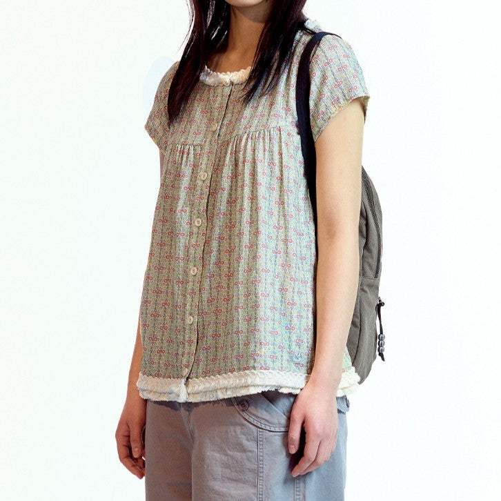 FRINGE SHIRRING BLOUSE / LIGHT GREEN / フリンジシャーリングブラウス