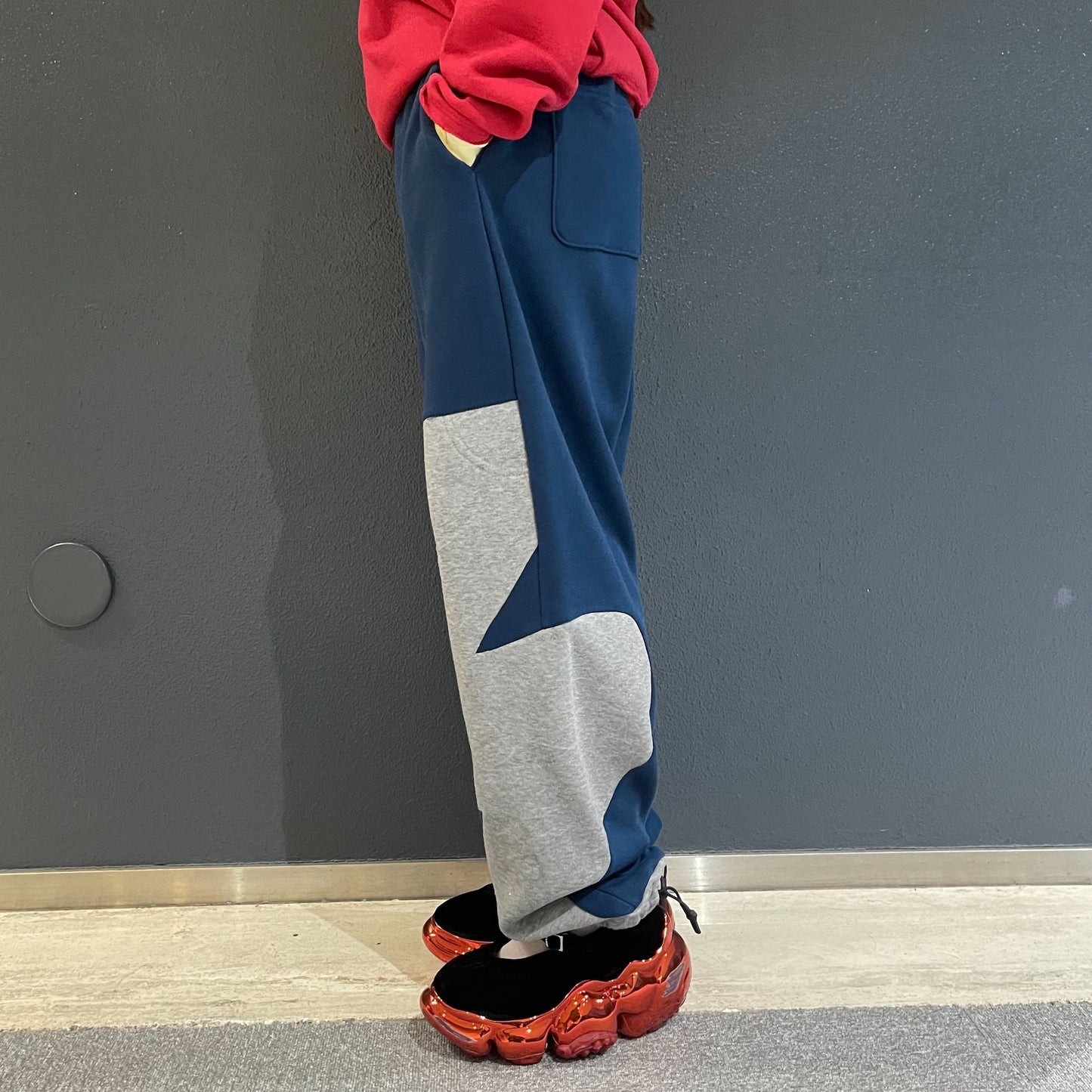 TWO-TONE UNE UNE SWEAT PANTS / BLUE / パターンスウェットパンツ