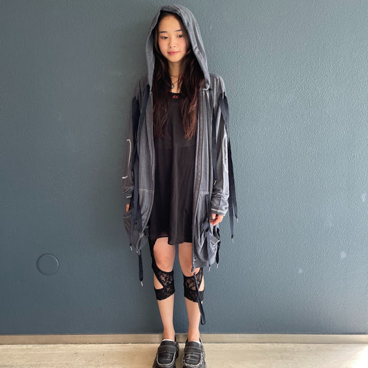 ribbon maxi linen hood / charcoal / リネンパーカ