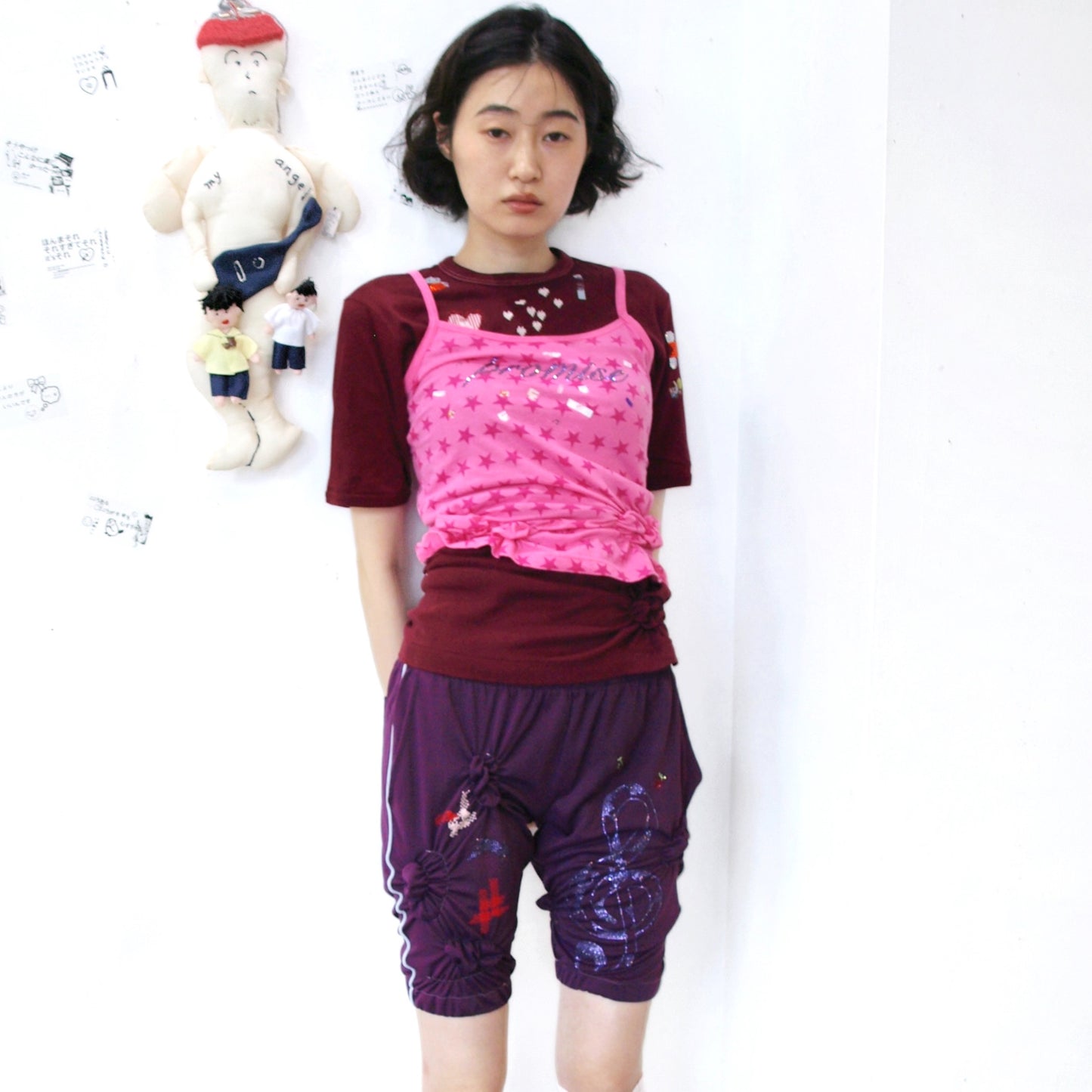 Promise… T shirt / wine red,pink / レイヤードTシャツ