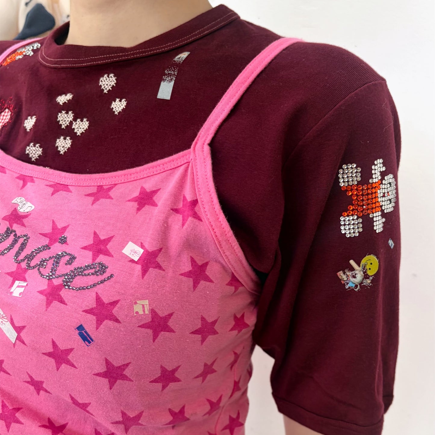 Promise… T shirt / wine red,pink / レイヤードTシャツ