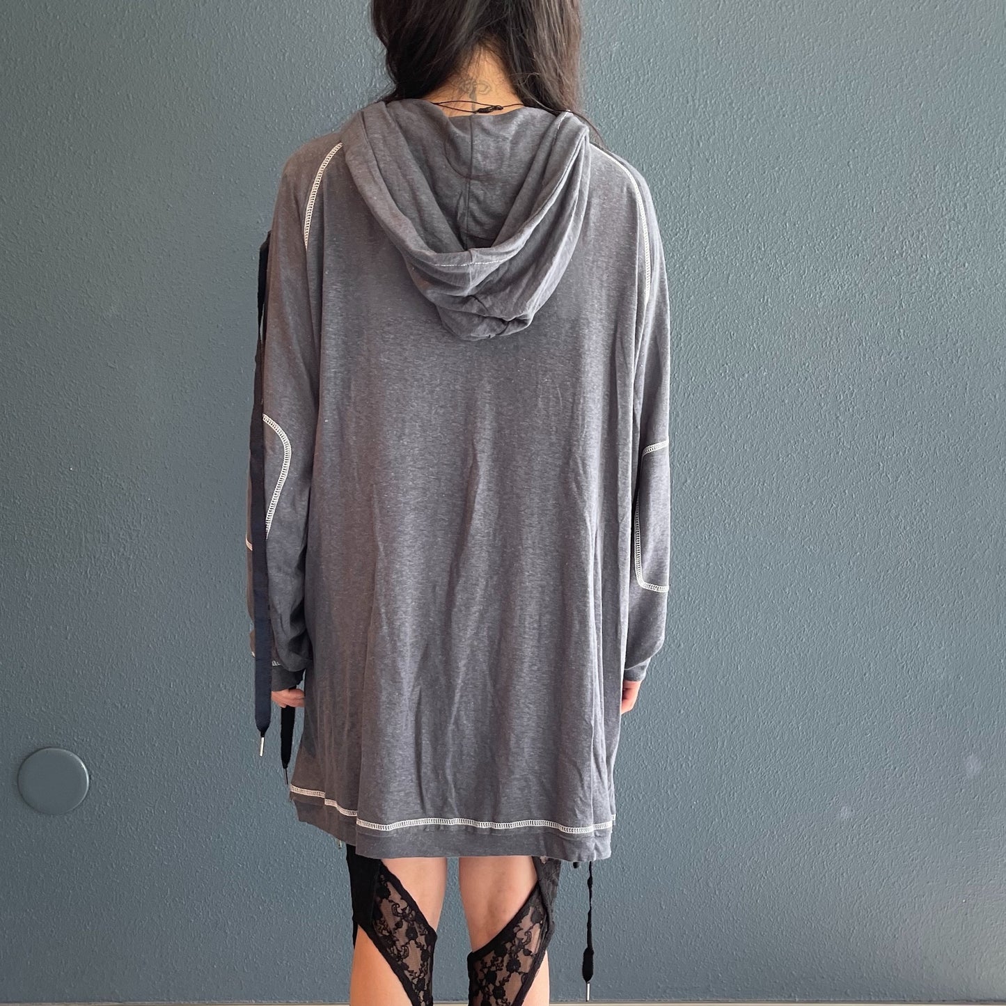 ribbon maxi linen hood / charcoal / リネンパーカ