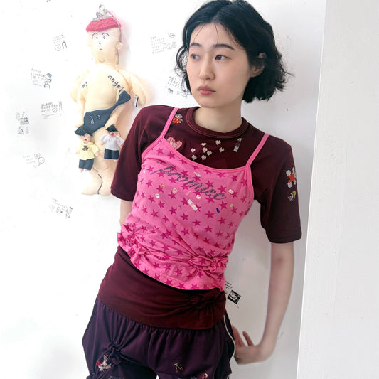 Promise… T shirt / wine red,pink / レイヤードTシャツ