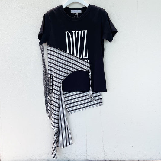 Draped Striped T-shirt / Black / 編み込みTシャツ