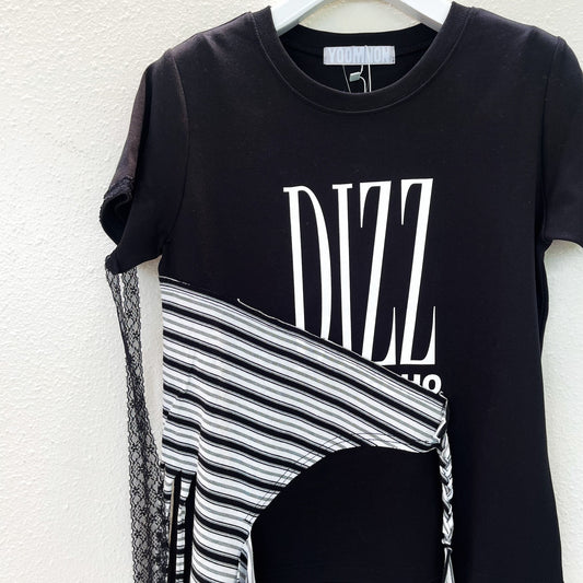 Draped Striped T-shirt / Black / 編み込みTシャツ