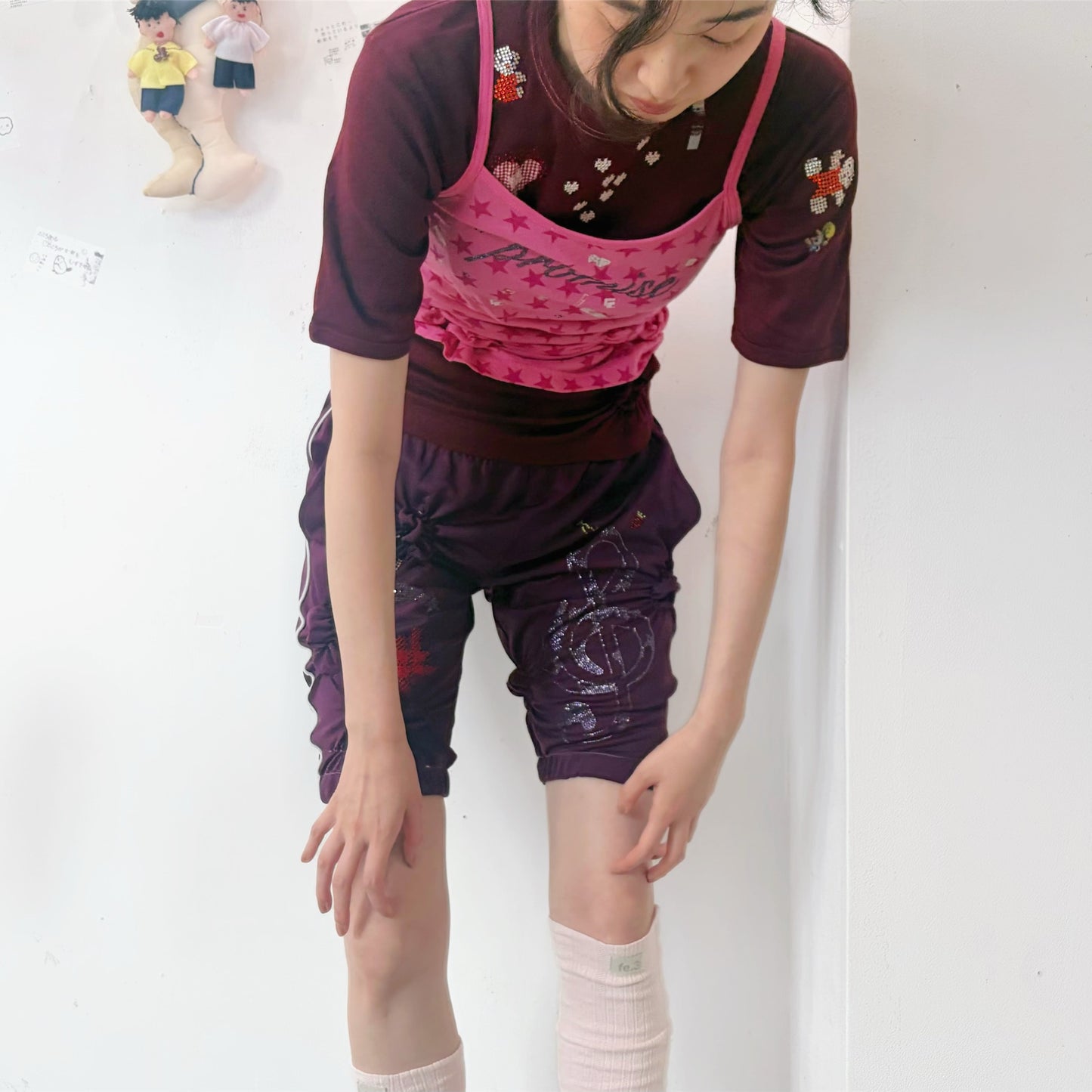 Promise… T shirt / wine red,pink / レイヤードTシャツ