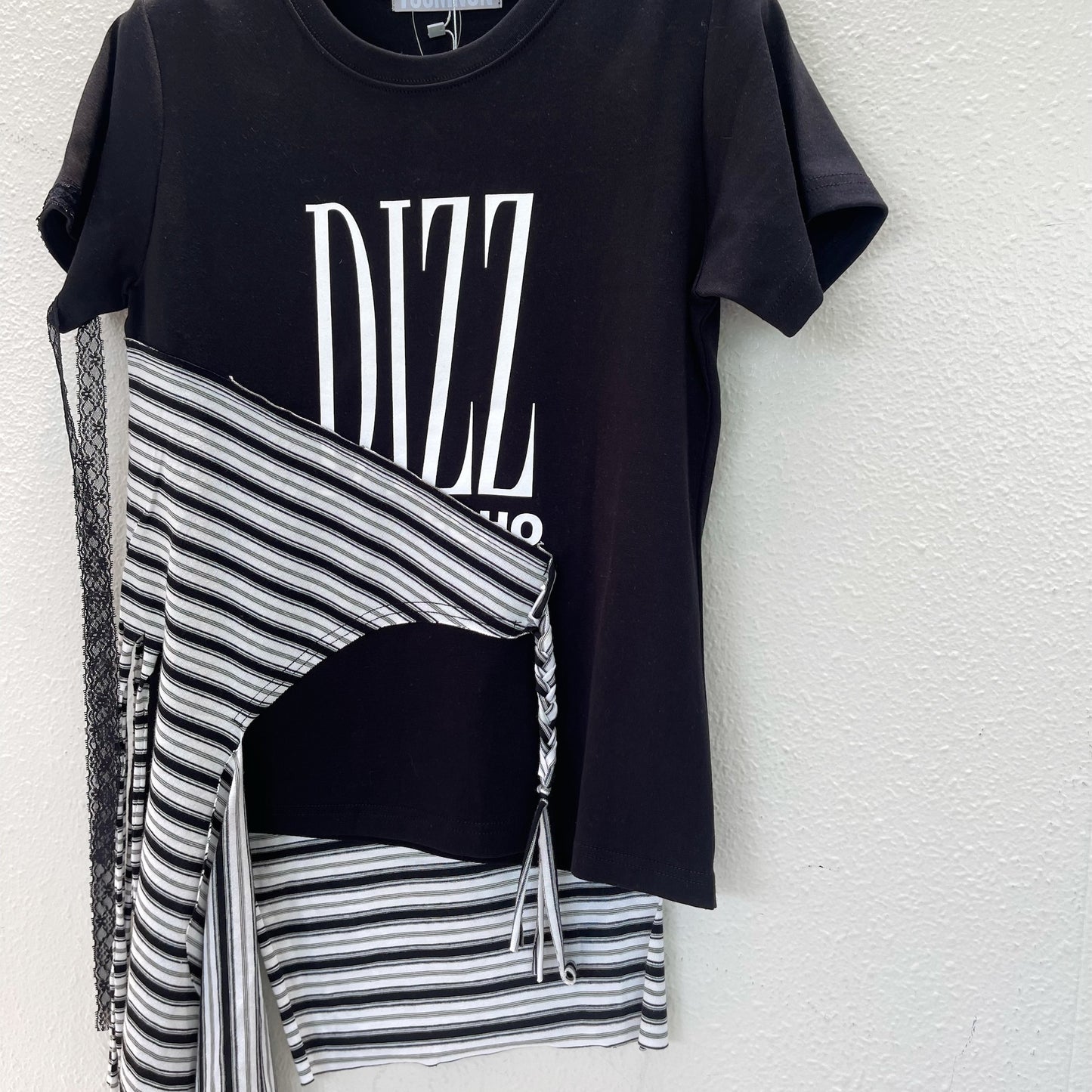 Draped Striped T-shirt / Black / 編み込みTシャツ