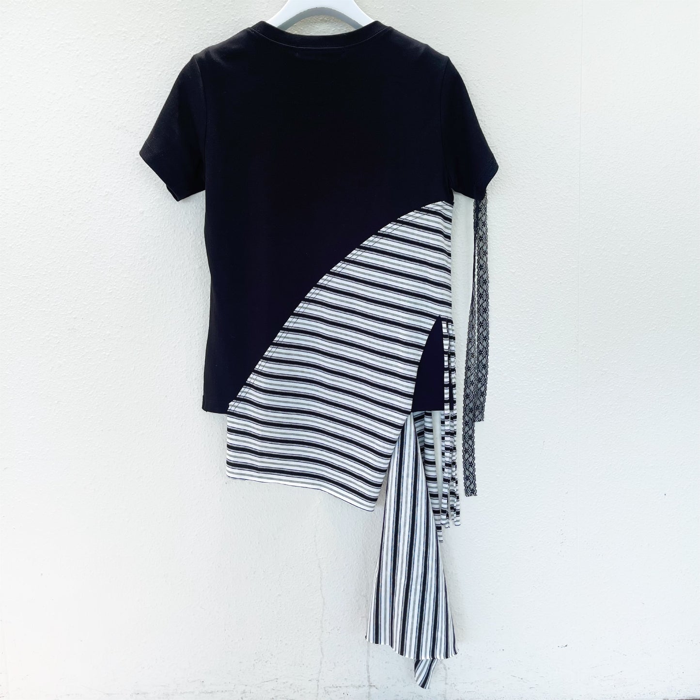 Draped Striped T-shirt / Black / 編み込みTシャツ