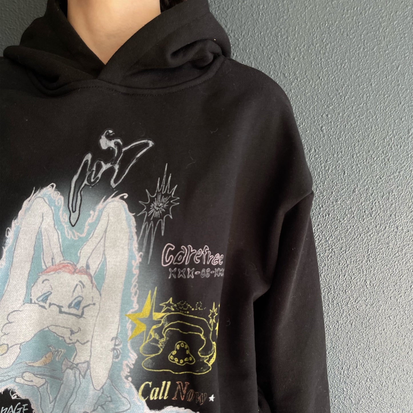 Star Patched Rabbit Hoodie / Black / グラフィックフーディー