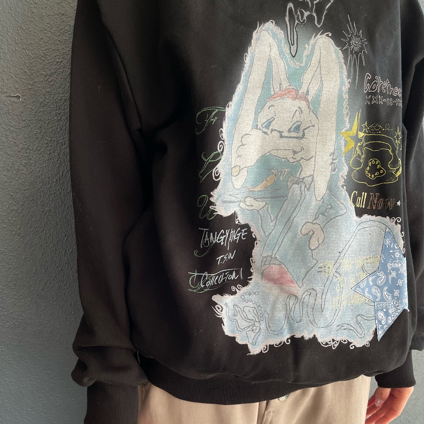 Star Patched Rabbit Hoodie / Black / グラフィックフーディー