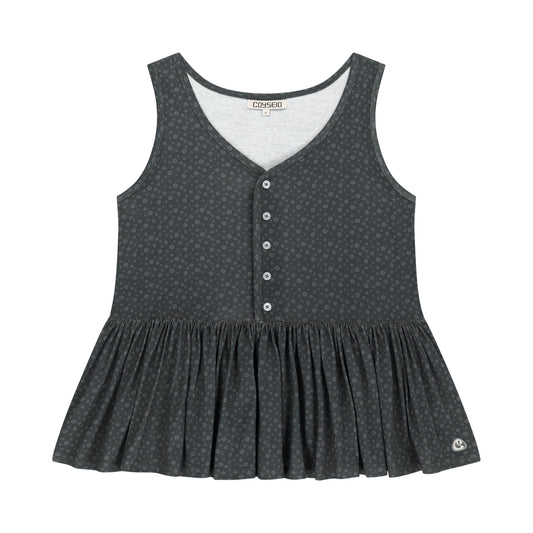 DUDU RUFFLE SLEEVELESS / CHARCOAL / ラッフルスリーブレストップ