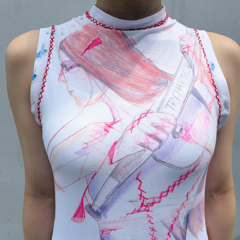 2 muscle tanks / white / プリントタンクトップ