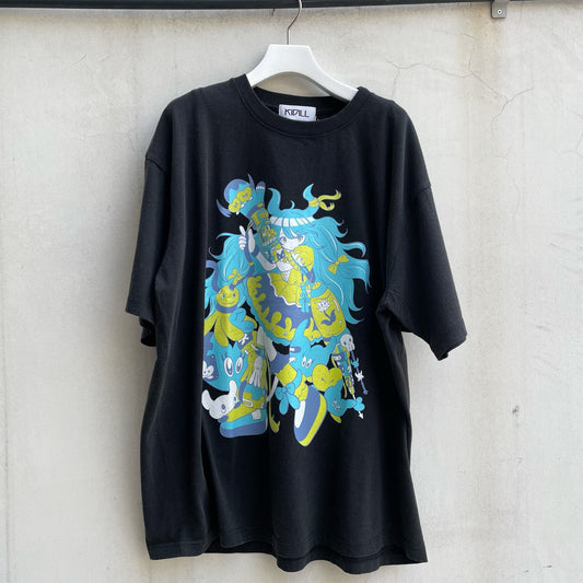 CYBER PUNK GIRL T-SHIRT BIOWASHED / BLACK / 田中かえコラボレーション