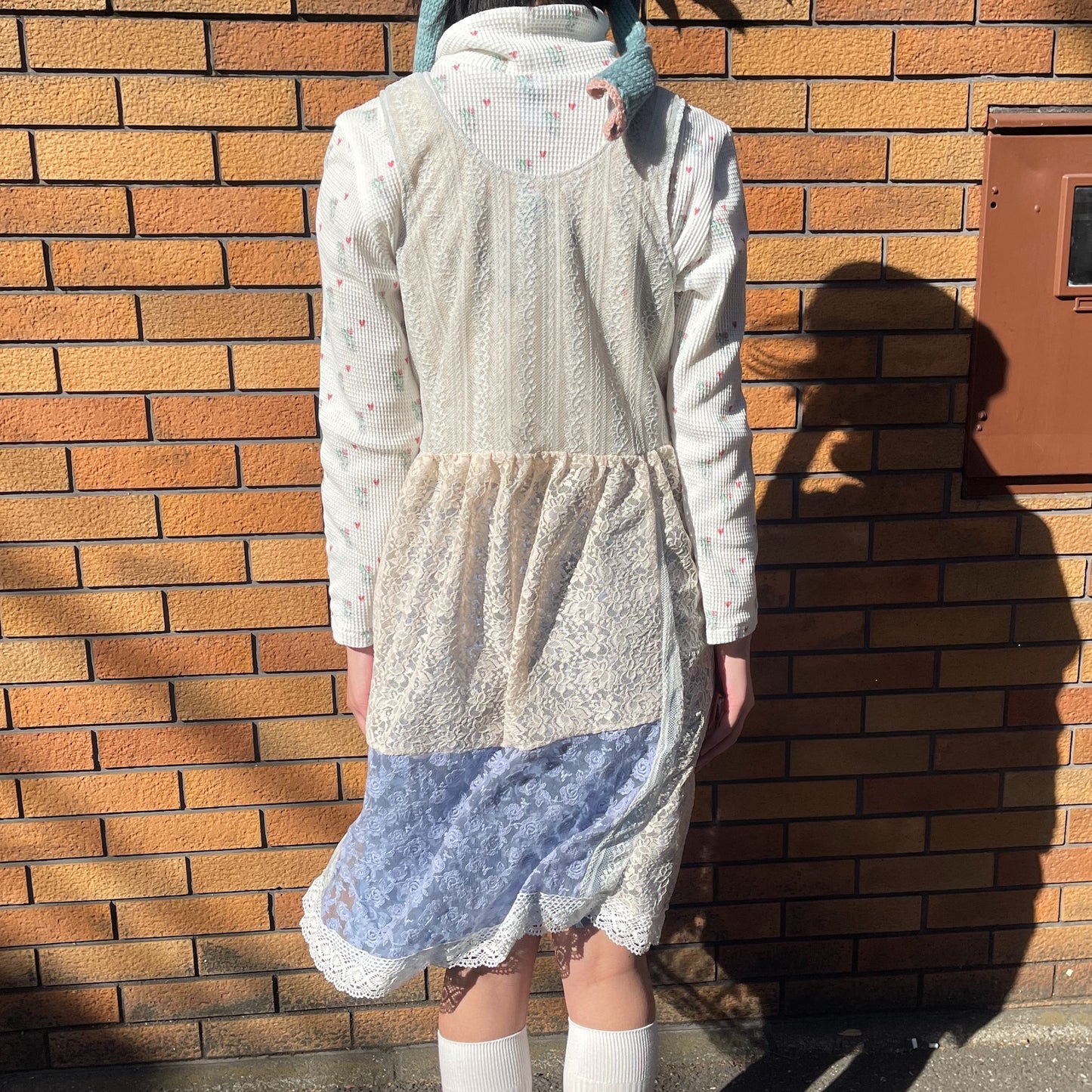 lace dress / white x blue / レースパッチワークワンピース