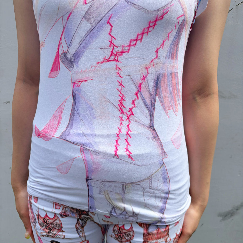 2 muscle tanks / white / プリントタンクトップ