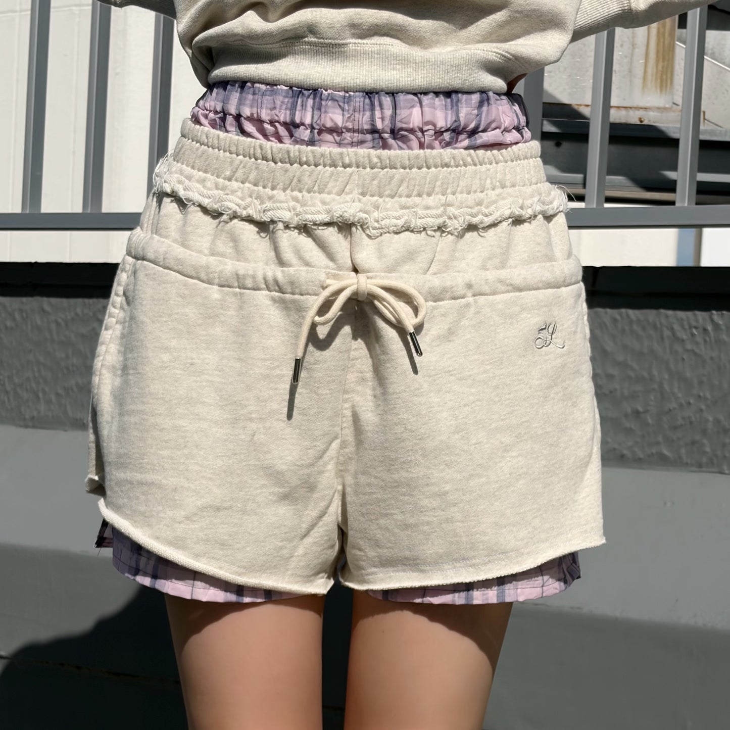 SHIFT PANTS / GRAY×CRUSHEDPINK / レイヤードショートパンツ
