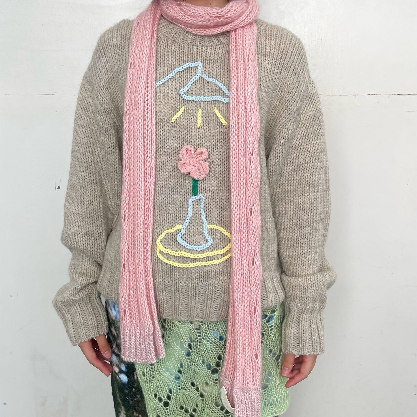 lace knitting muffler / pink / レース編みマフラー