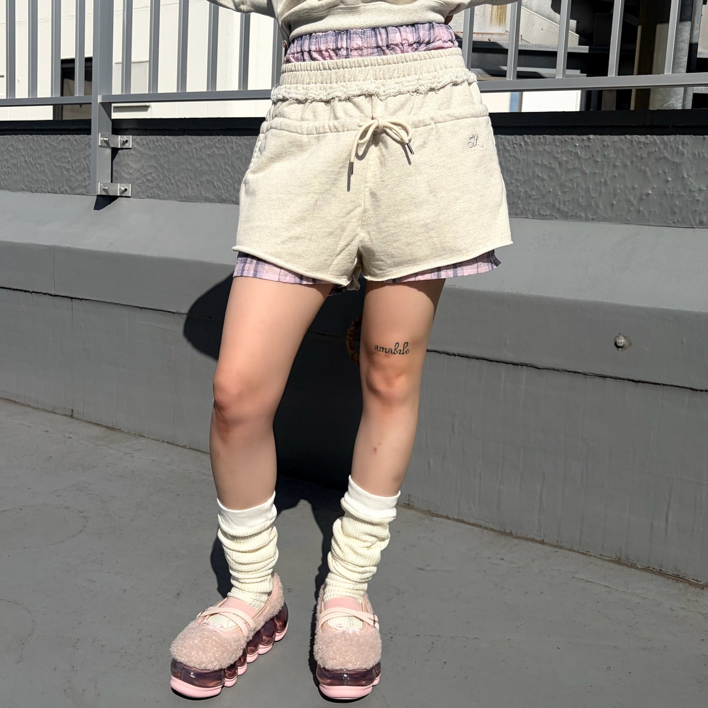 SHIFT PANTS / GRAY×CRUSHEDPINK / レイヤードショートパンツ