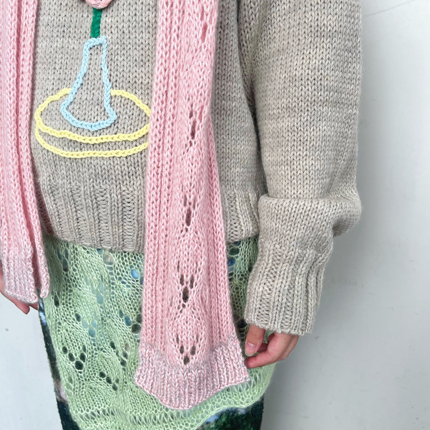 lace knitting muffler / pink / レース編みマフラー