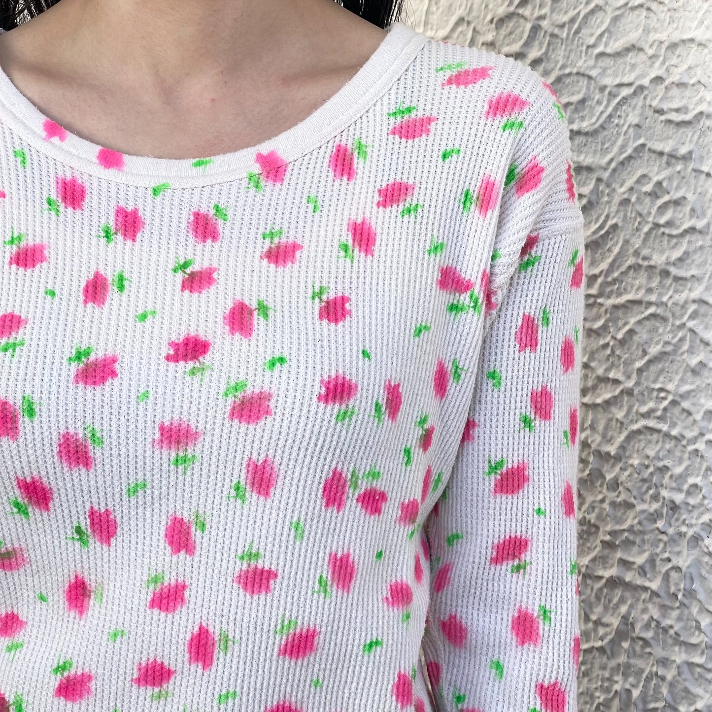 White ditzy print waffle / エアブラシTシャツ