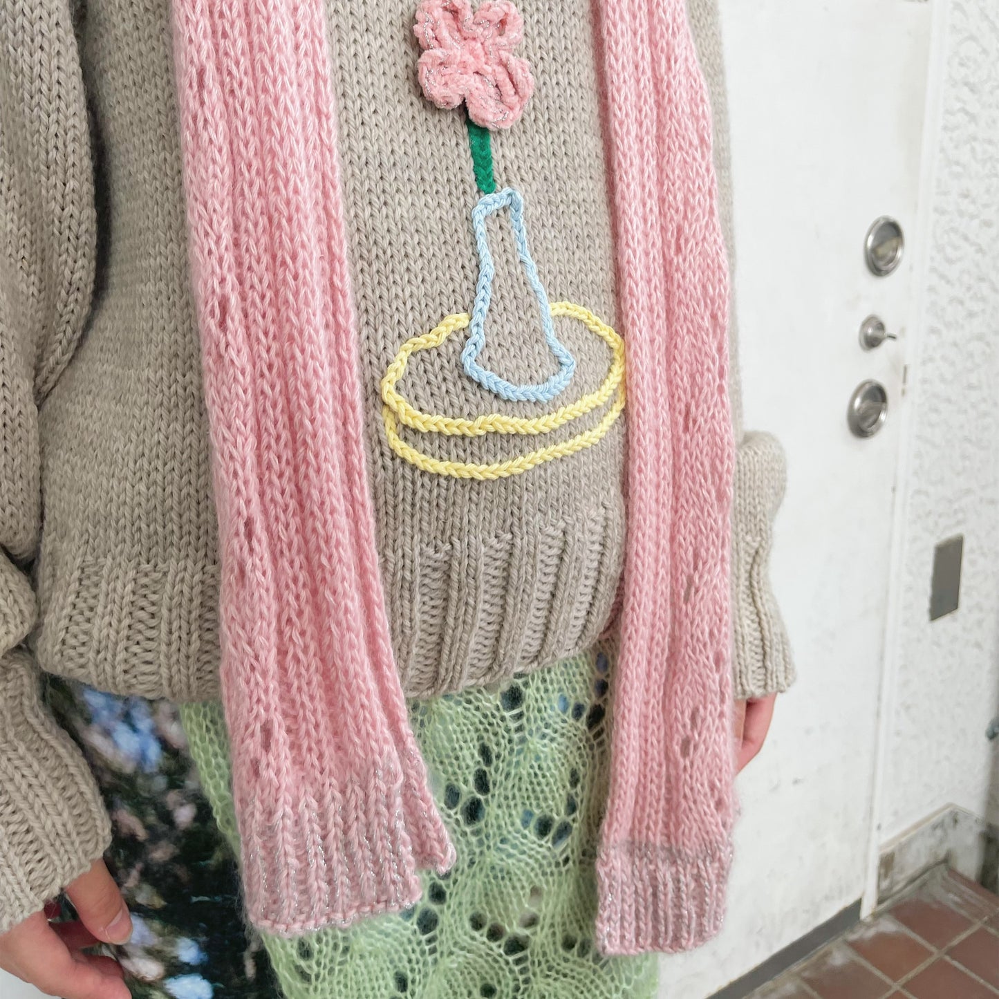 lace knitting muffler / pink / レース編みマフラー
