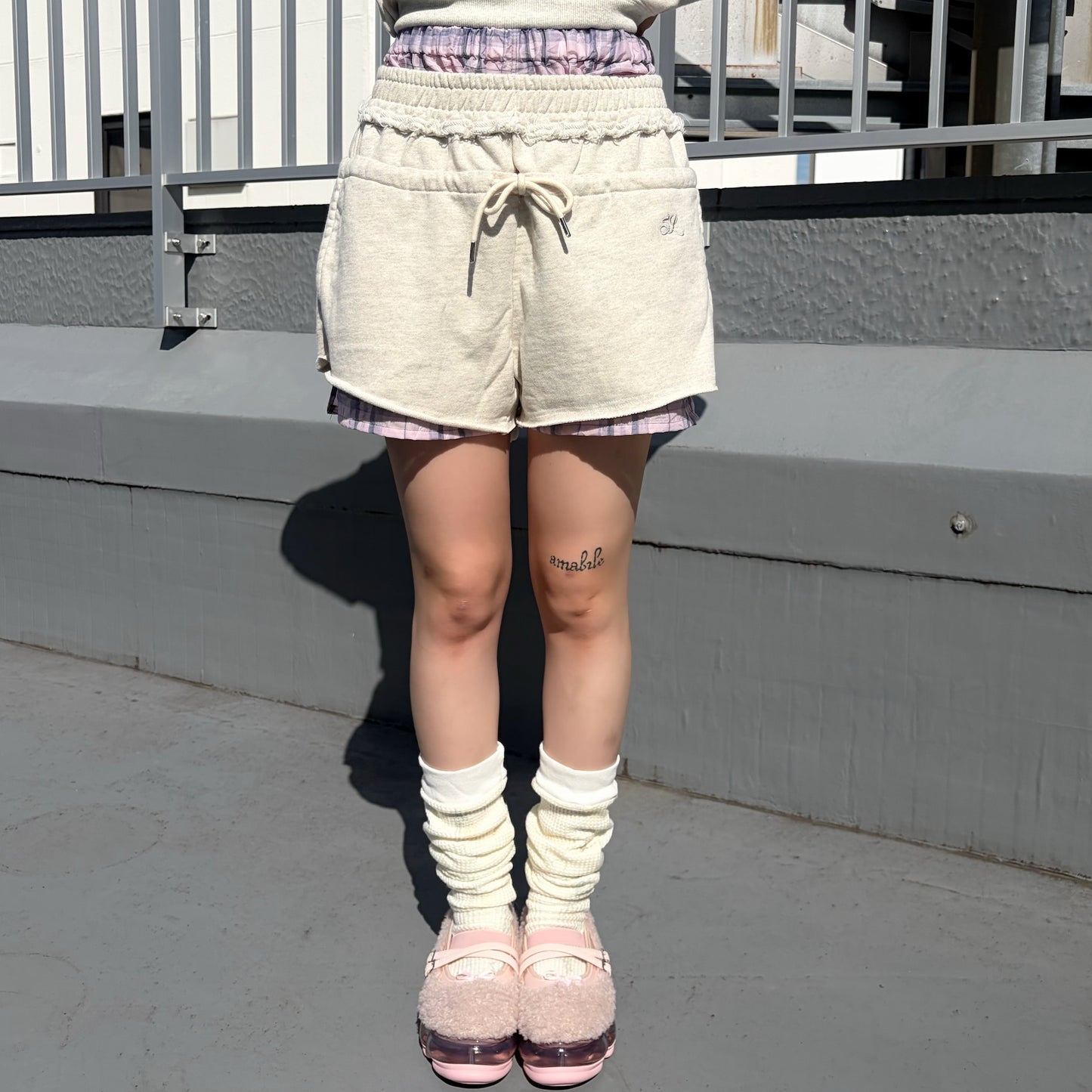 SHIFT PANTS / GRAY×CRUSHEDPINK / レイヤードショートパンツ