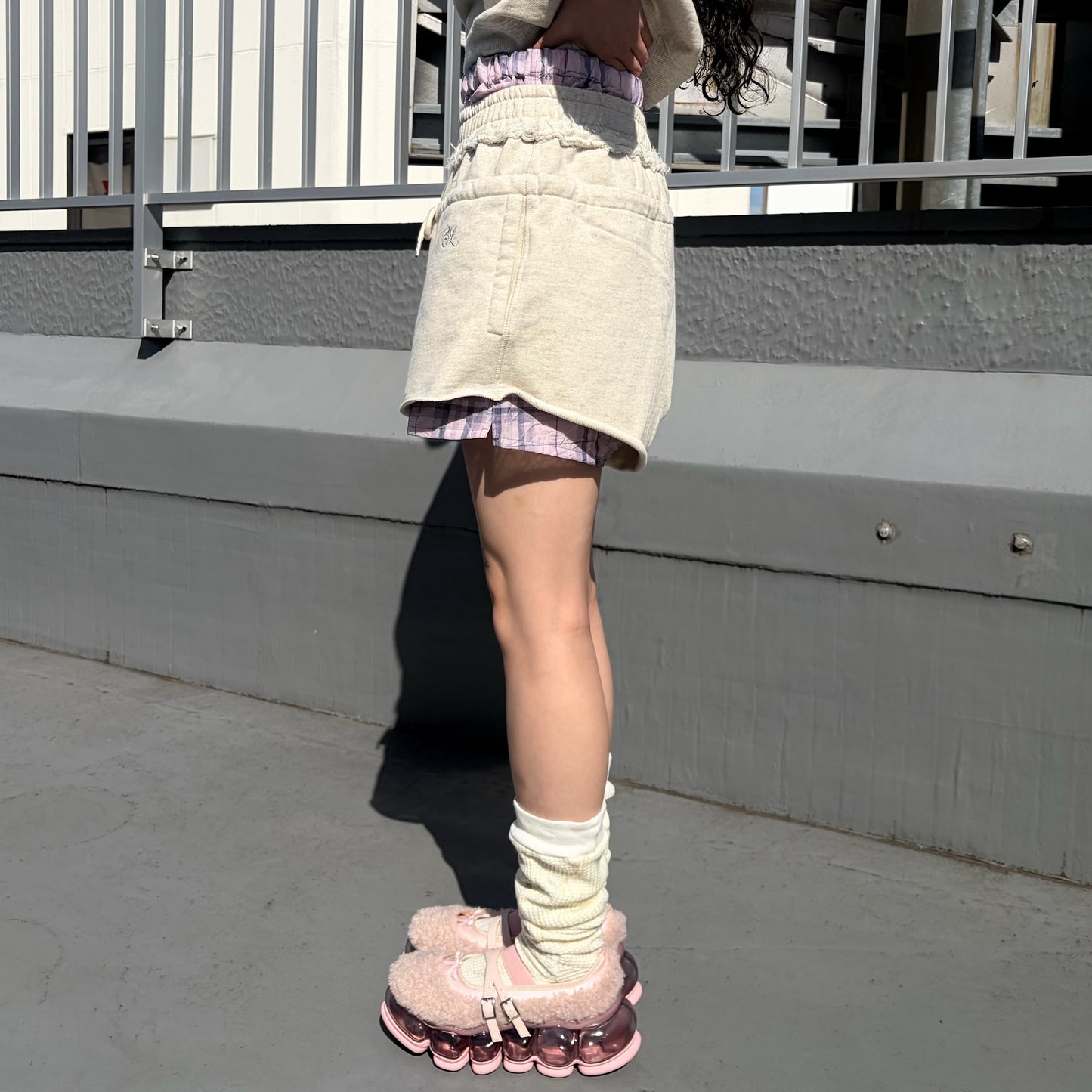 SHIFT PANTS / GRAY×CRUSHEDPINK / レイヤードショートパンツ