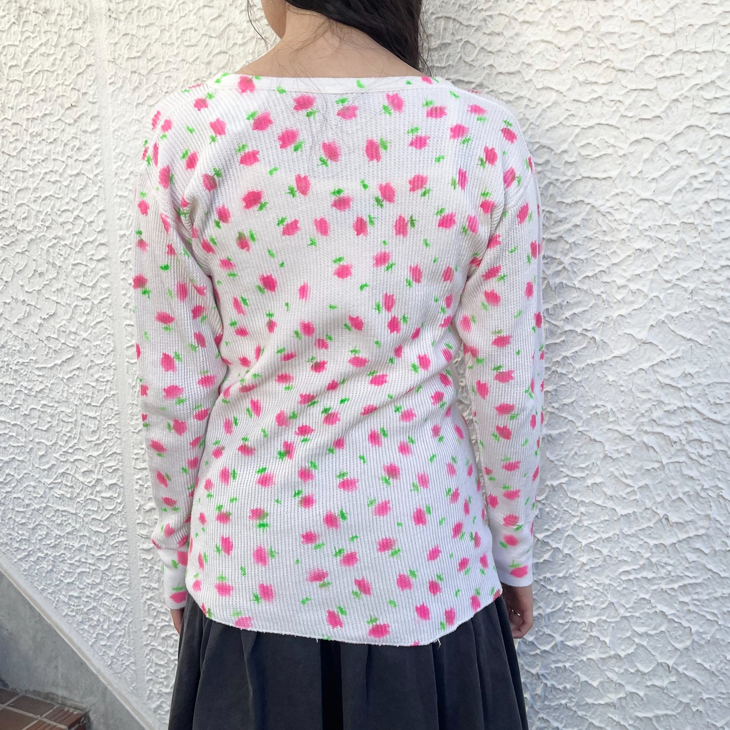 White ditzy print waffle / エアブラシTシャツ