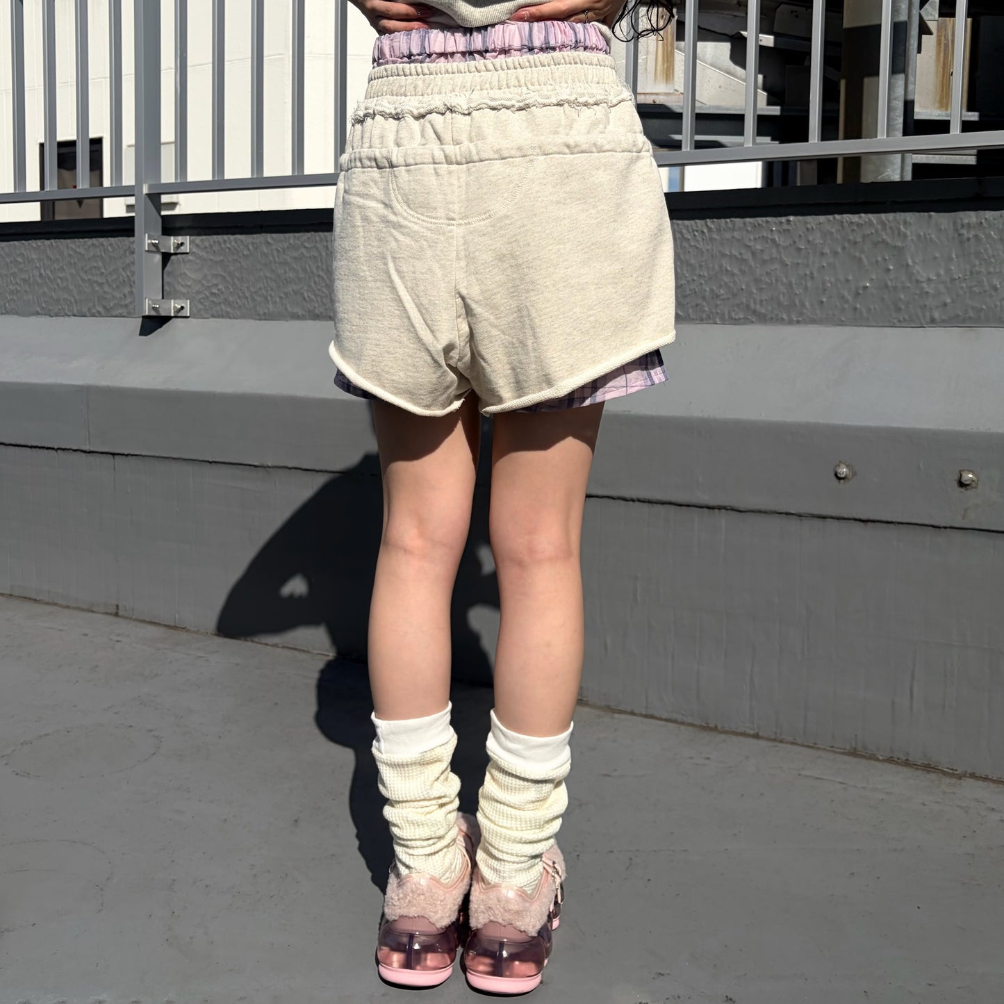 SHIFT PANTS / GRAY×CRUSHEDPINK / レイヤードショートパンツ