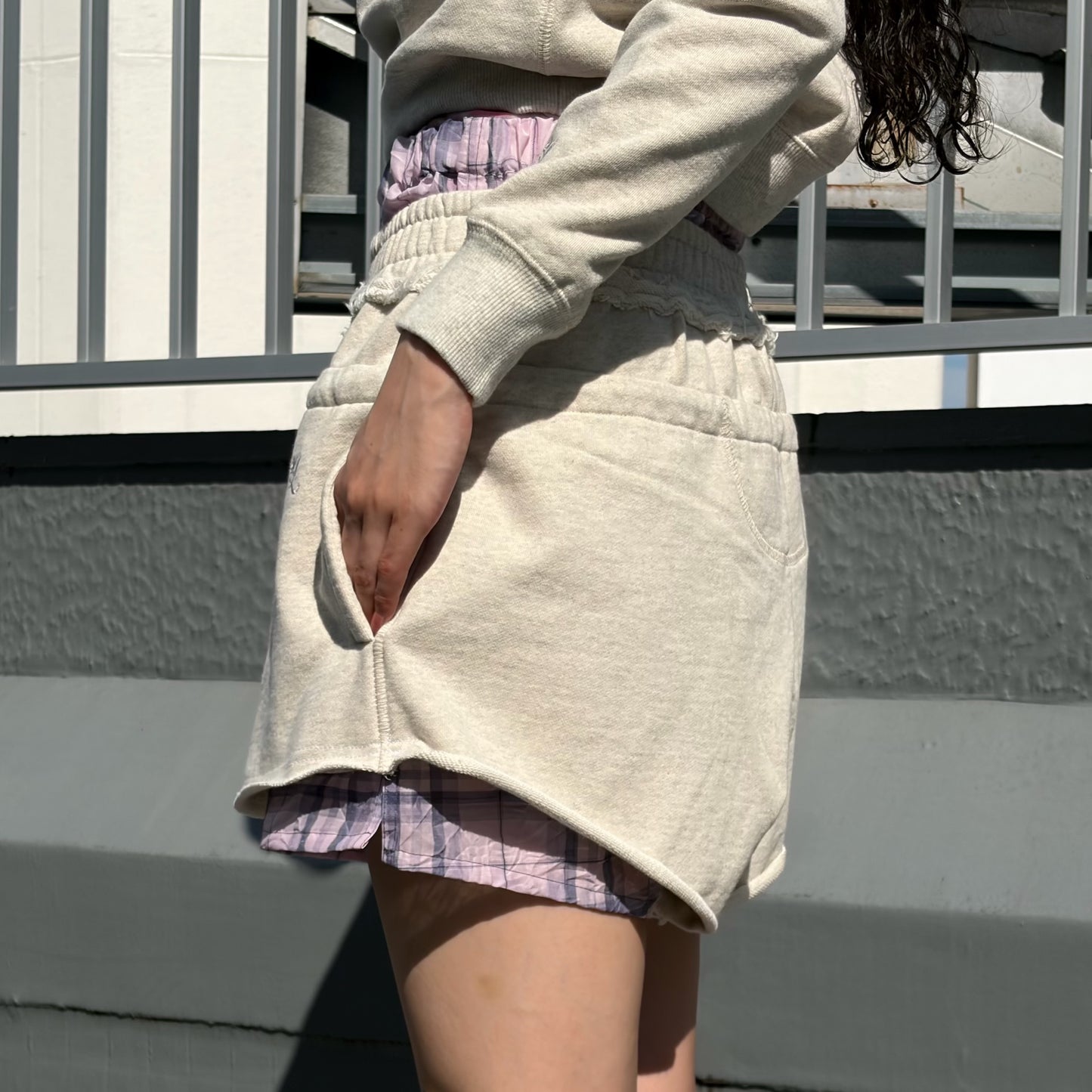 SHIFT PANTS / GRAY×CRUSHEDPINK / レイヤードショートパンツ