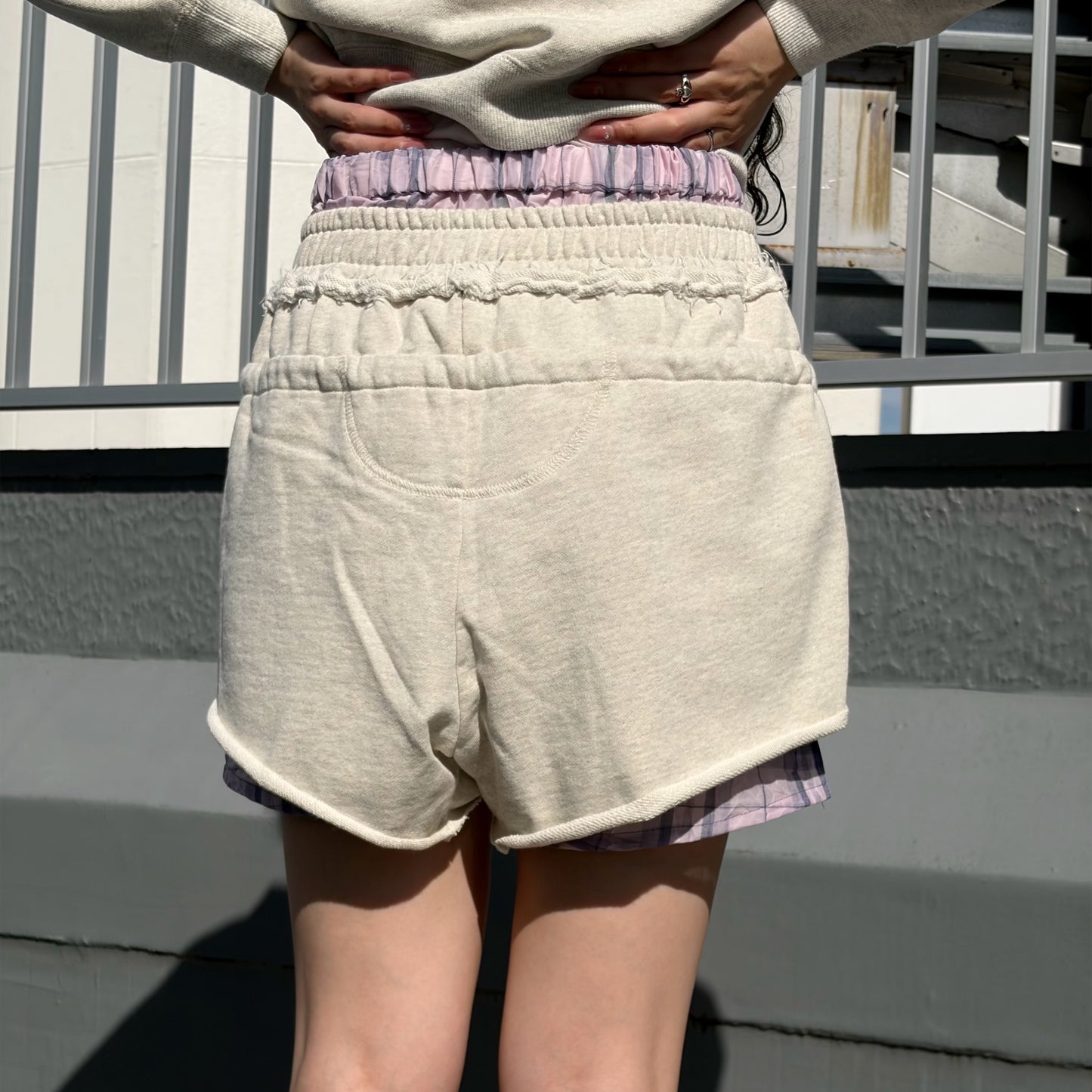 SHIFT PANTS / GRAY×CRUSHEDPINK / レイヤードショートパンツ
