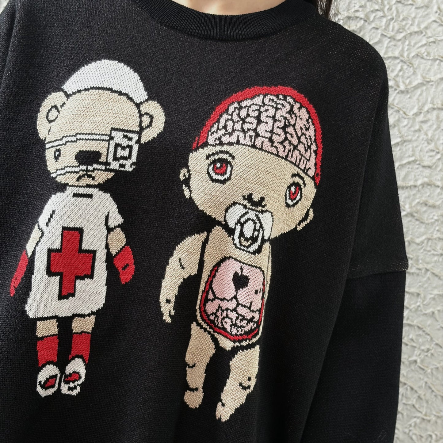 MEDICAL BRAID PULLOVER KNIT / BLACK / グラフィックニット