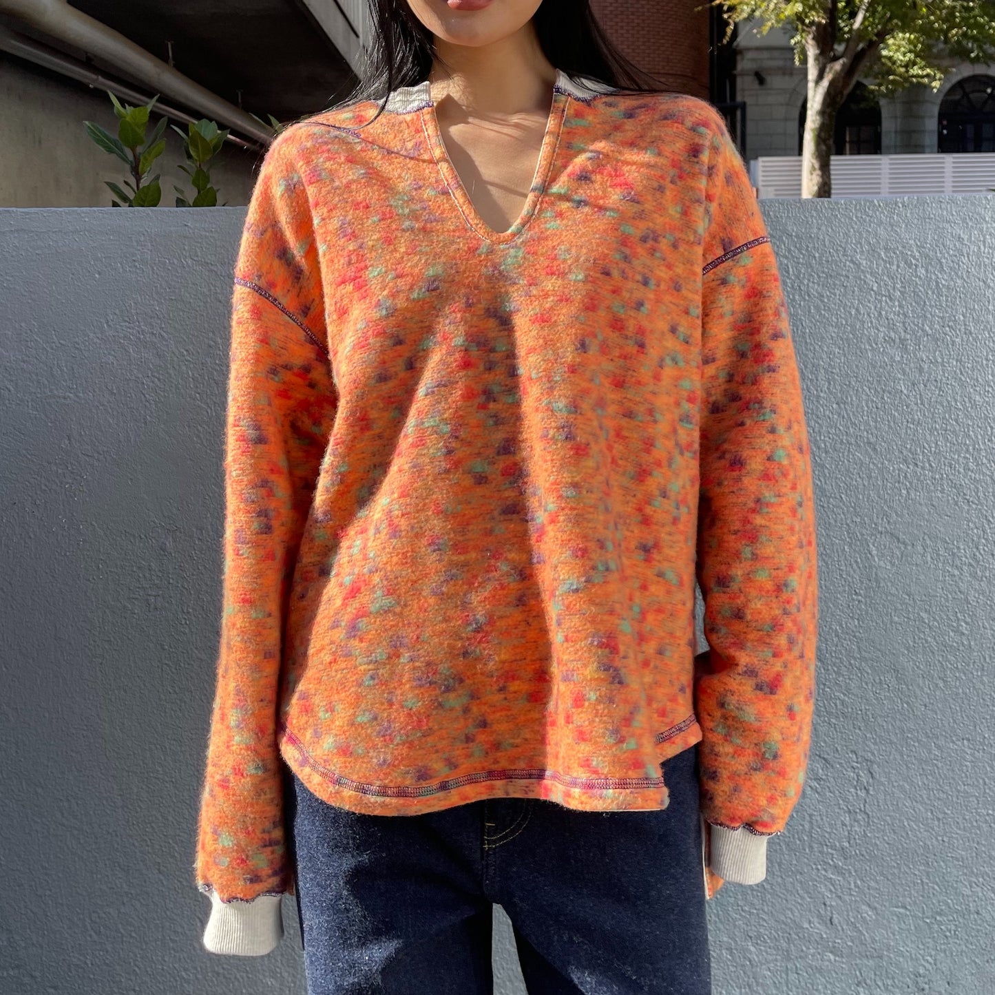 REVERSIBLE SLIT-NECK PULLOVORANGEER / ORANGE / リバーシブル起毛スウェット