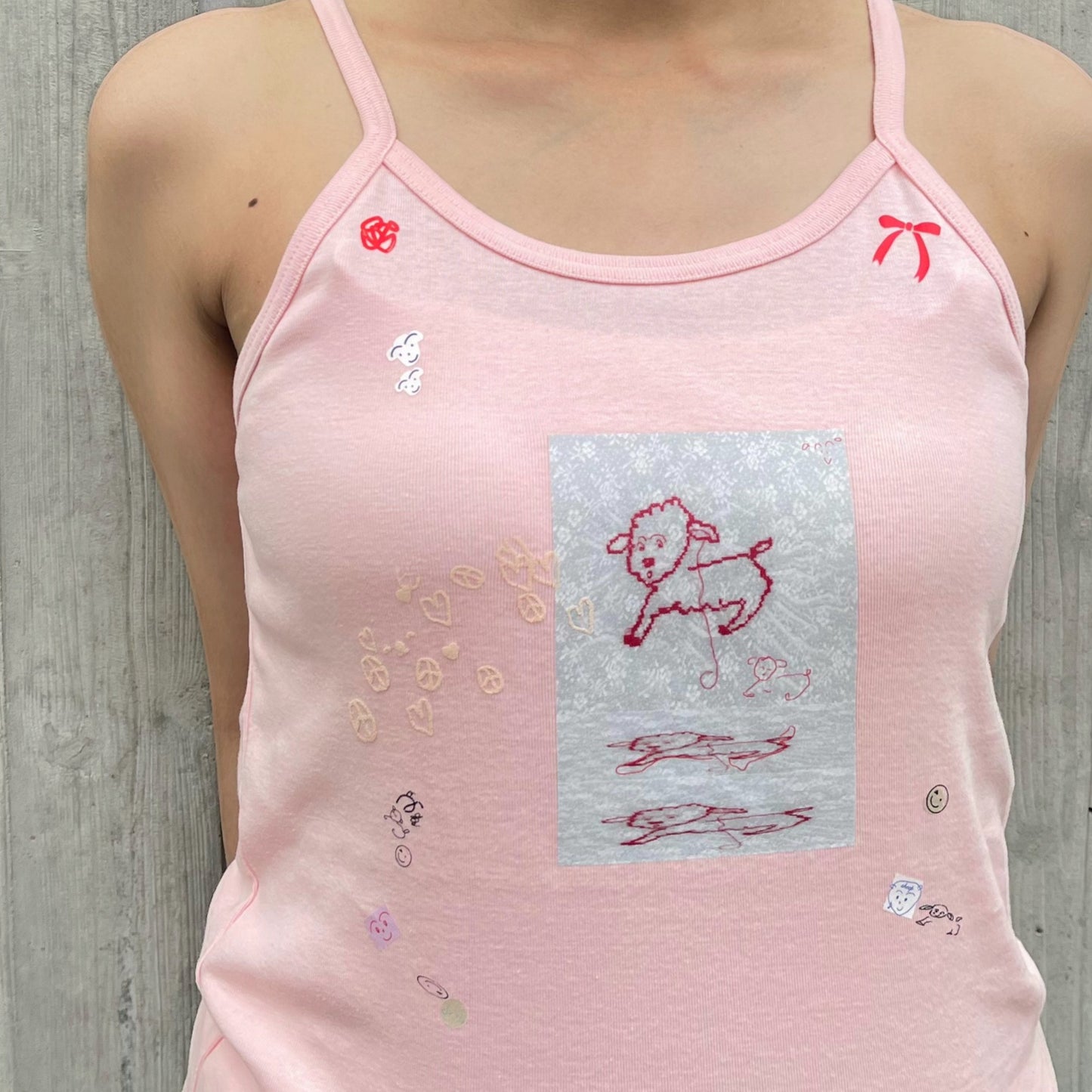 【SHEEP SOUVENIR】sheep is always here camisole / pink / プリントキャミソール