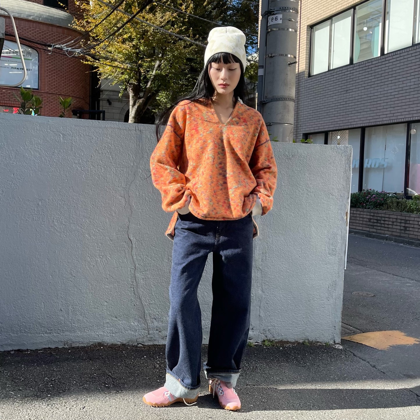 REVERSIBLE SLIT-NECK PULLOVORANGEER / ORANGE / リバーシブル起毛スウェット