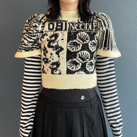 Gogo Sweater / White × Black / バルーンスリーブニット