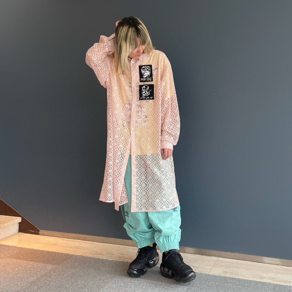 LACE LONG SHIRT HO99O9 COLLABORATION / PINK / レースロングシャツ