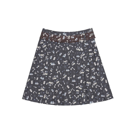 TEJI TWO-TONE PATTERN PLEATS SKIRT / CHARCOAL / パターンプリーツスカート